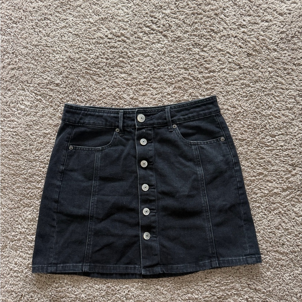 American Eagle Outfitters Black Button-Front Mini Skirt